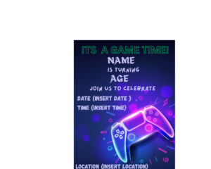 GAMER BIRTHDAY INVITATION -GAME CONTROLLER THEME (EDITABLE CANVA TEMPLATE)