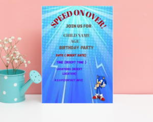 Sonic themed birthday party invitation