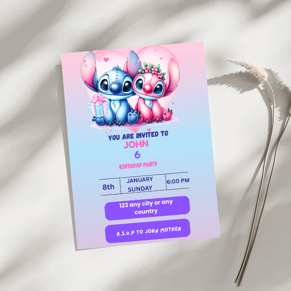ANGEL AND STITCH BIRTHDAY INVITE